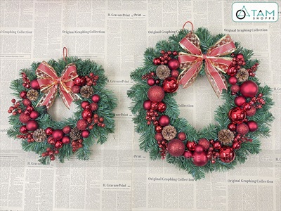 Vòng nguyệt quế Noel nhiều châu ĐK 40 - 55cm [Cổ điển - 3 màu] VNGQ-X-46